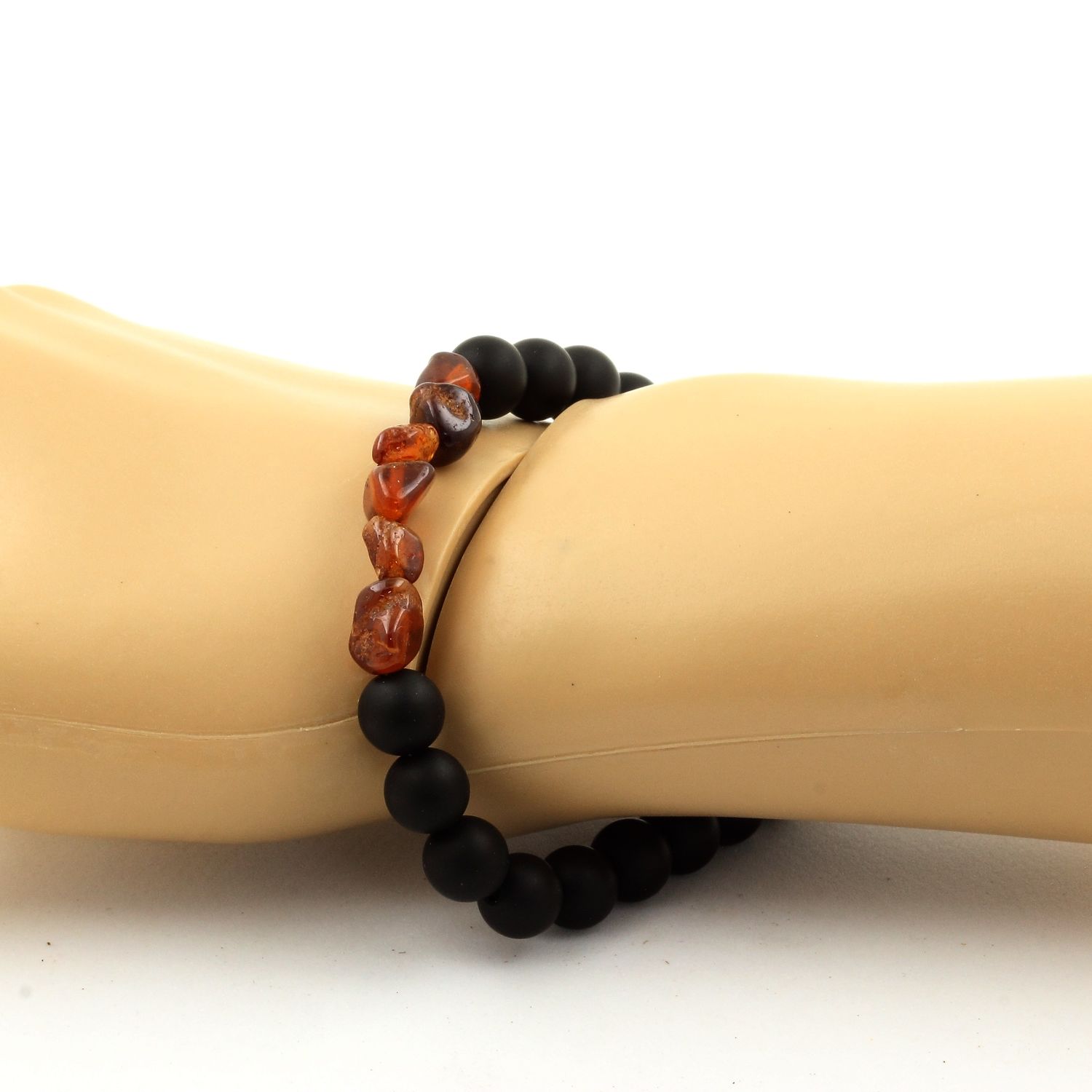 Spessartine Garnet + Matte Black Onyx Bracelet 8 mm Beads.