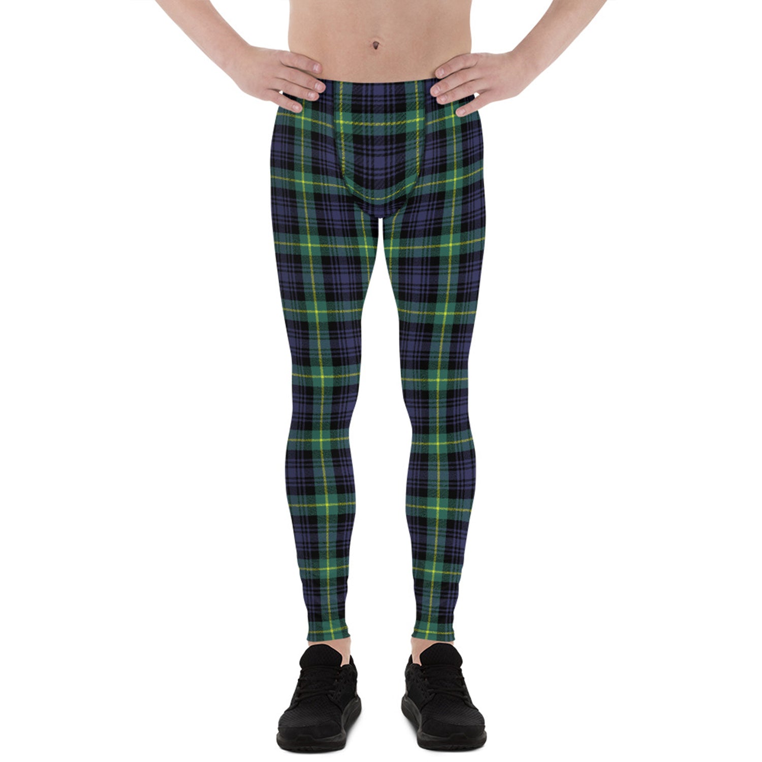 Green and Blue Plaid Tartan Leggings for Men