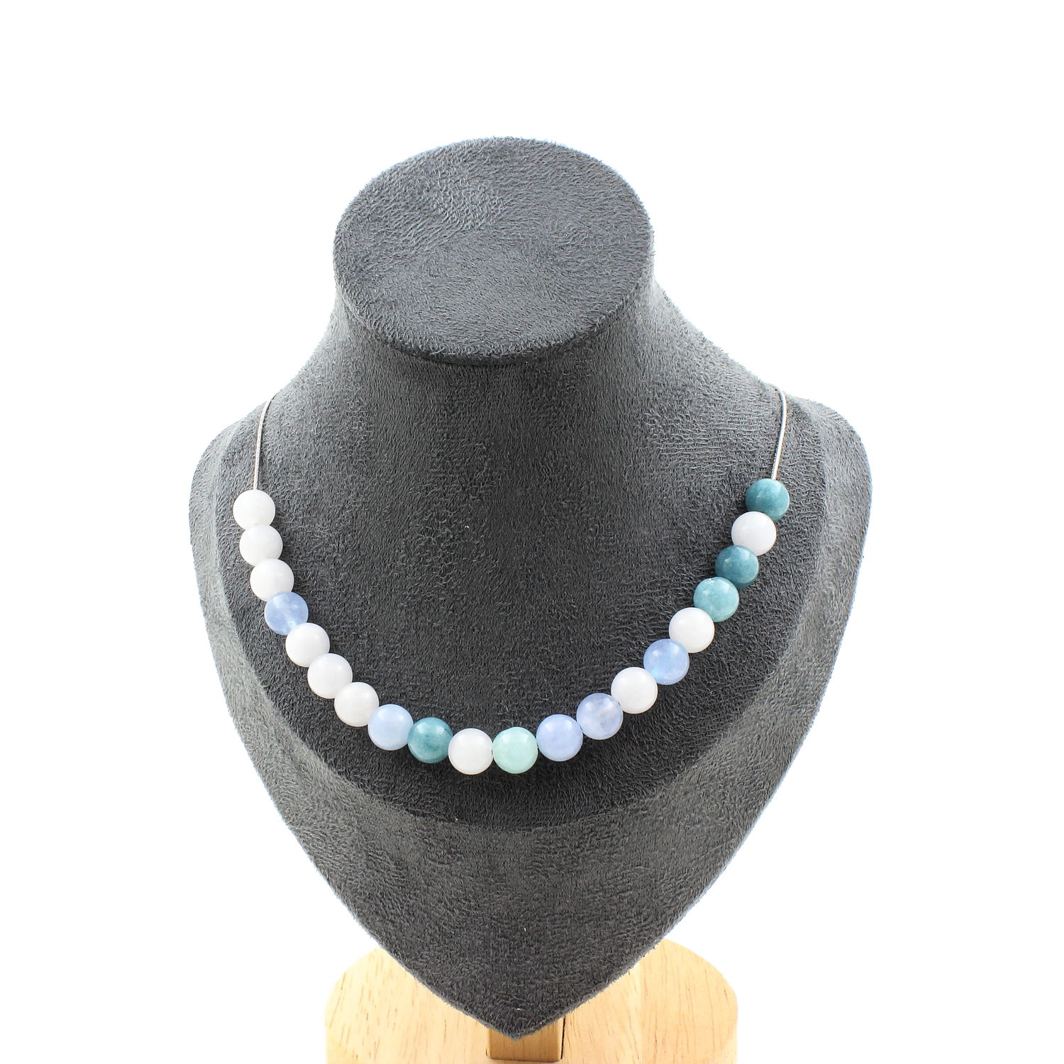 Aquamarine 20 beads 8 mm necklace.