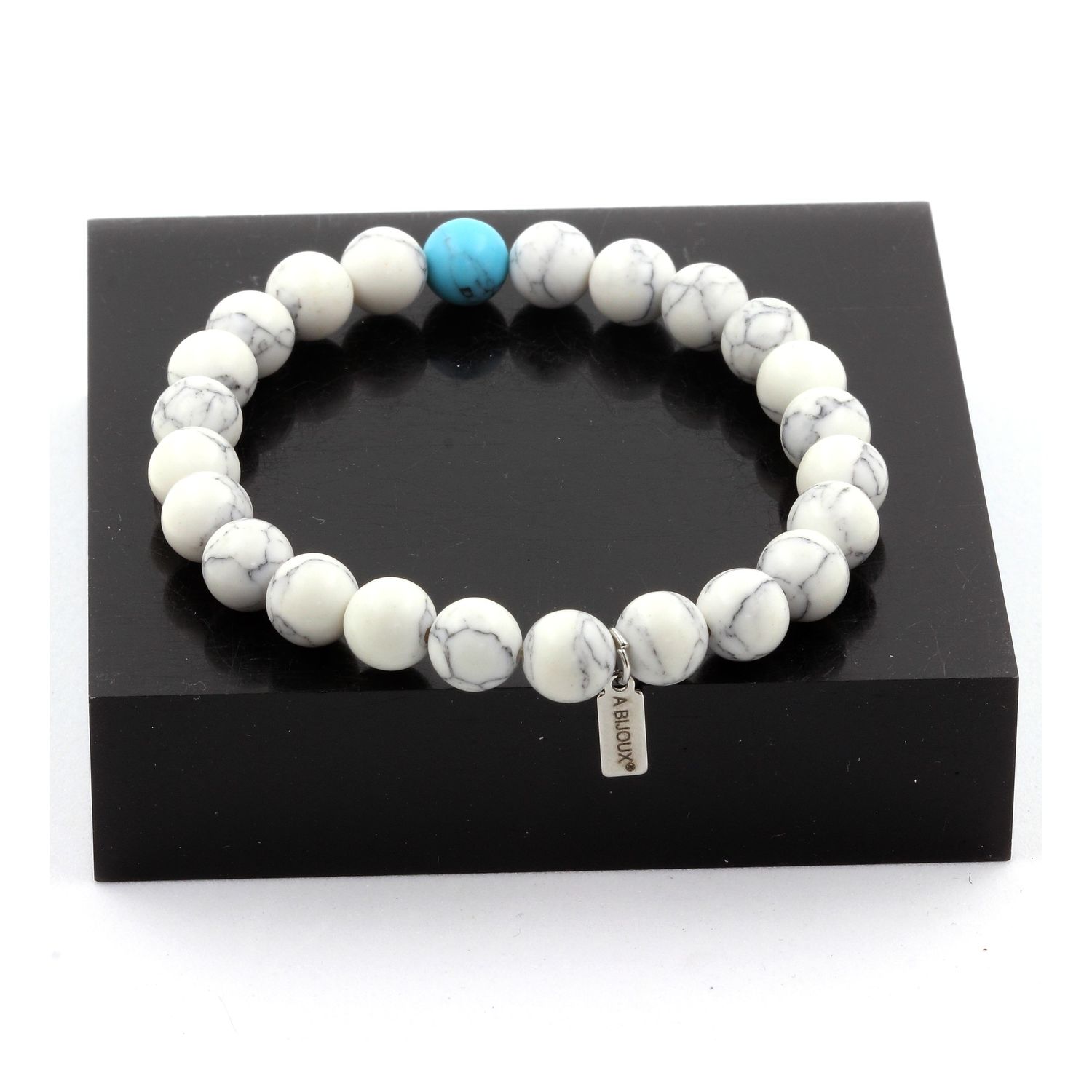 Howlite + Turquoise Bracelet 8 mm Beads.