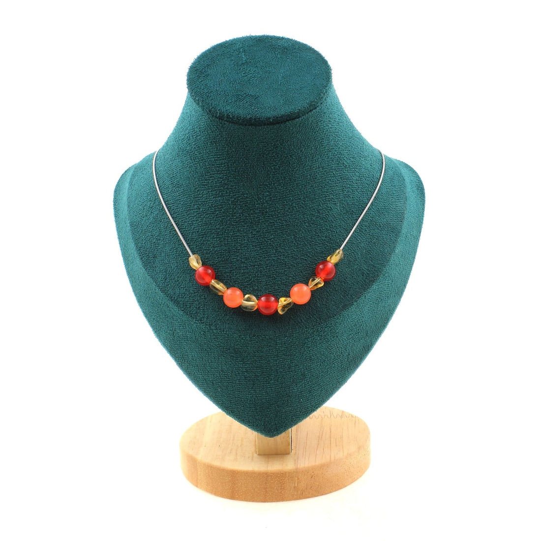 Citrine + Red Chalcedony + Orange Chalcedony 8 mm 11 beads necklace.