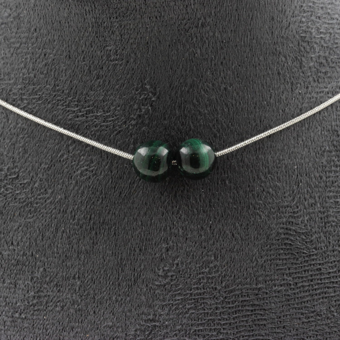 Malachite from Congo quality 7A 8 mm 2 beads necklace.