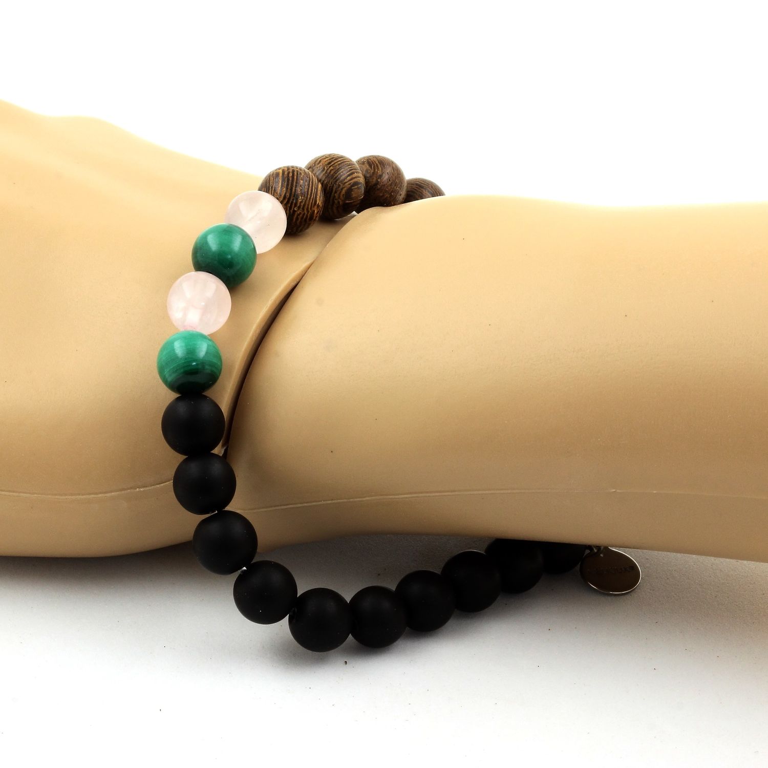 Malachite + rose Quartz + Matte Black Onyx + Wood Bracelet