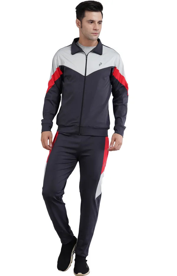 Black Polyester Track suit for Men (Color-BLU&amp;GRY) (Size-M)