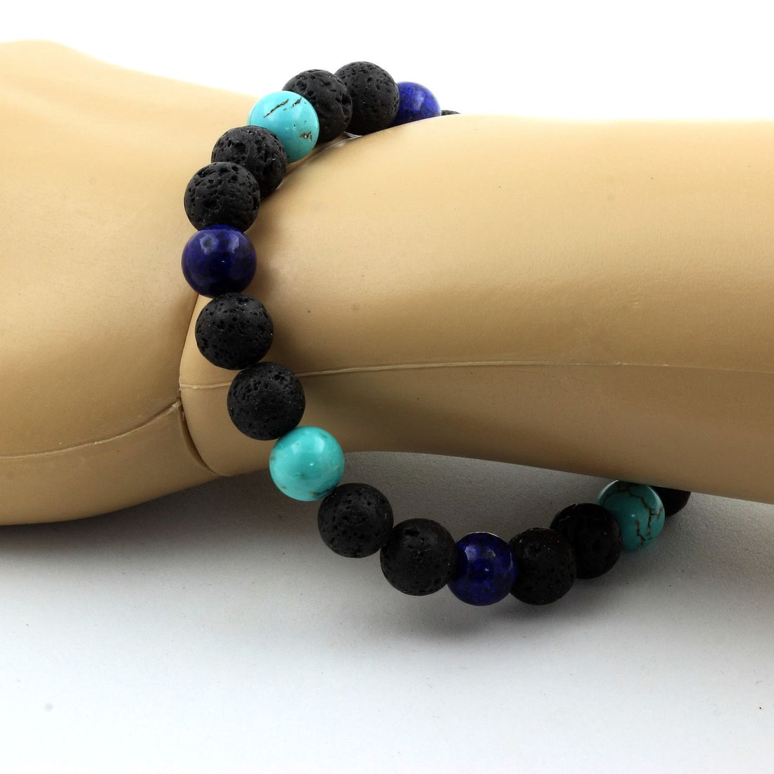 Lapis Lazuli + Hematite + wood Bracelet 8 mm Beads.