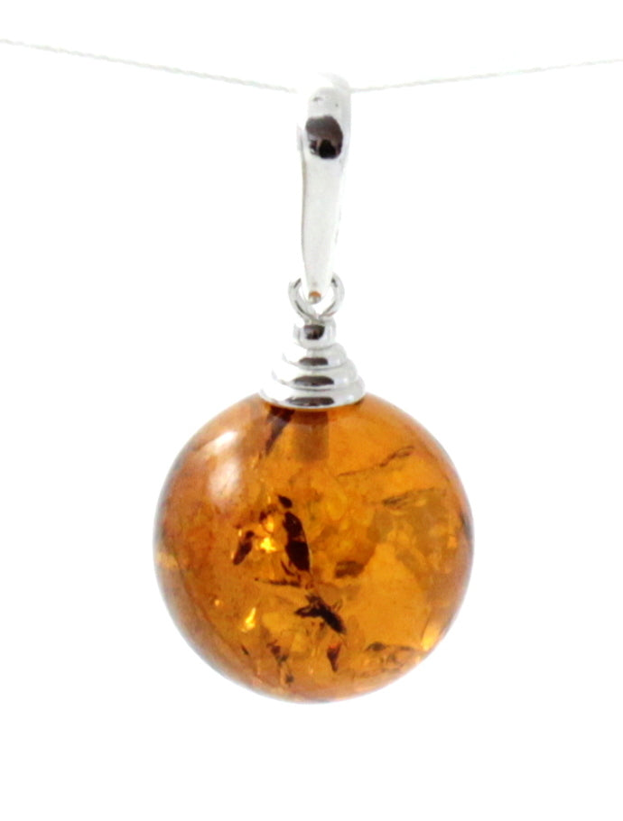 Round Baltic Amber Pendant with Sterling Silver 925 Jewelry