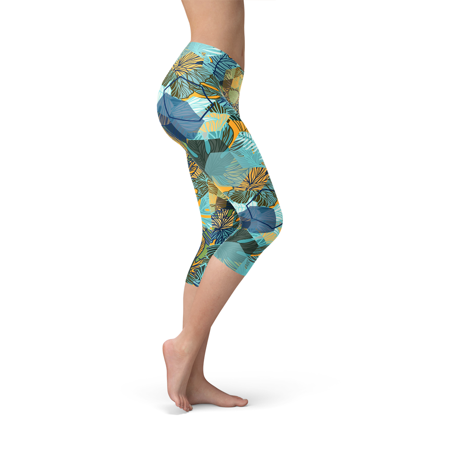 Womens Hexagon Floral Capri Leggings