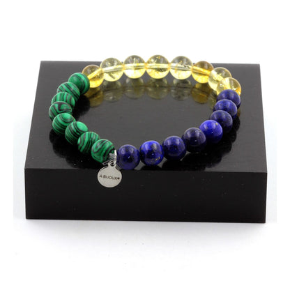 Lapis Lazuli + Citrine + Malachite Bracelet 8 mm Beads.