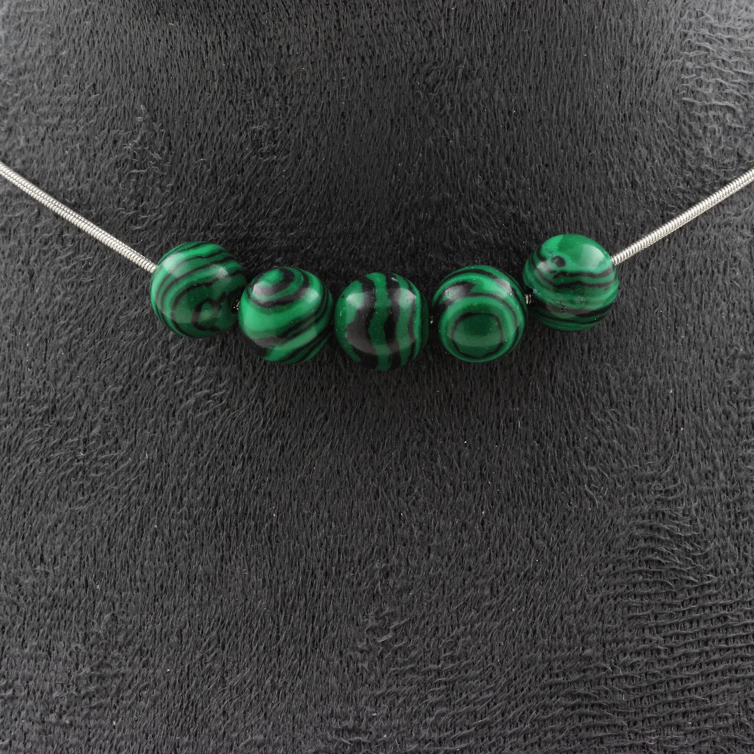 Malachite (with resin) 8 mm 5 beads necklace.