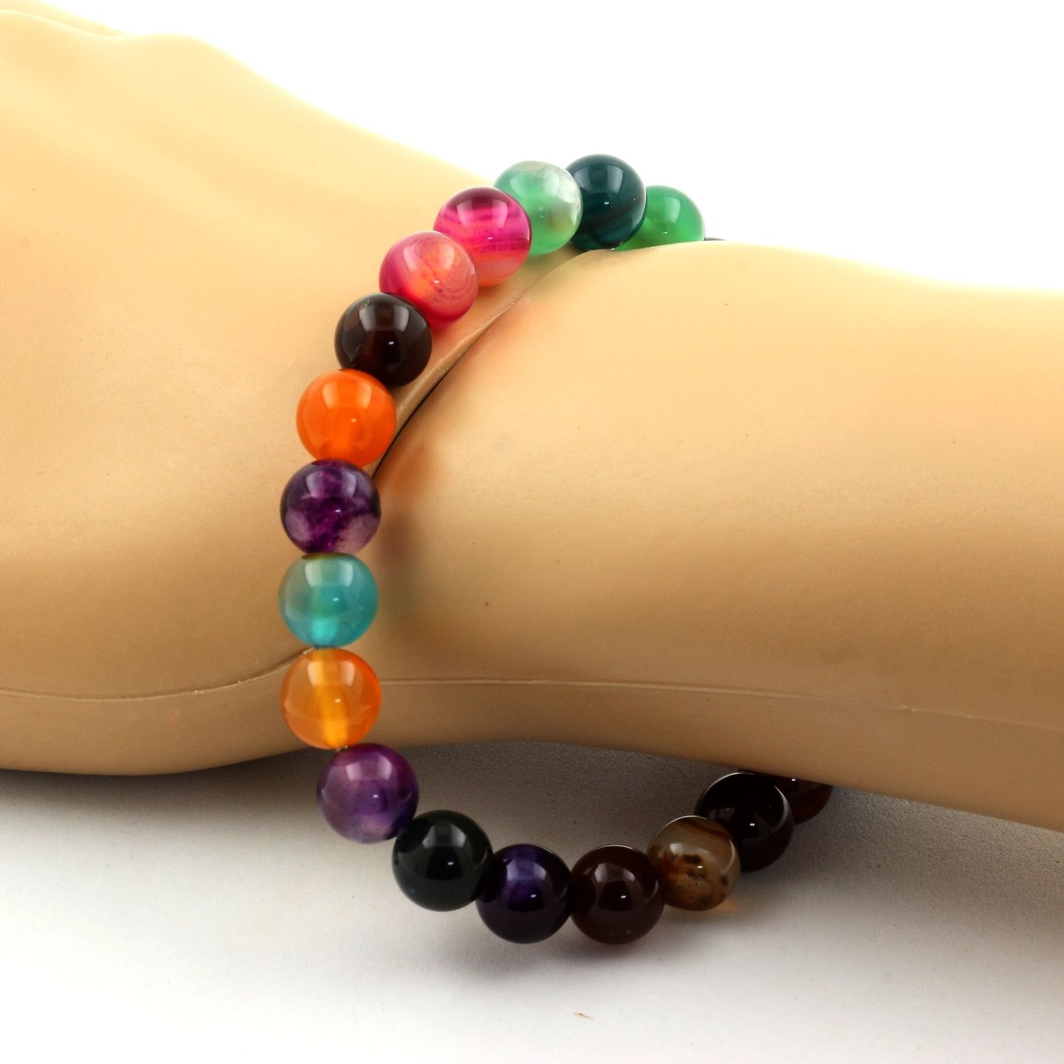 .Multicolor banded Agate Bracelet 8 mm Beads.