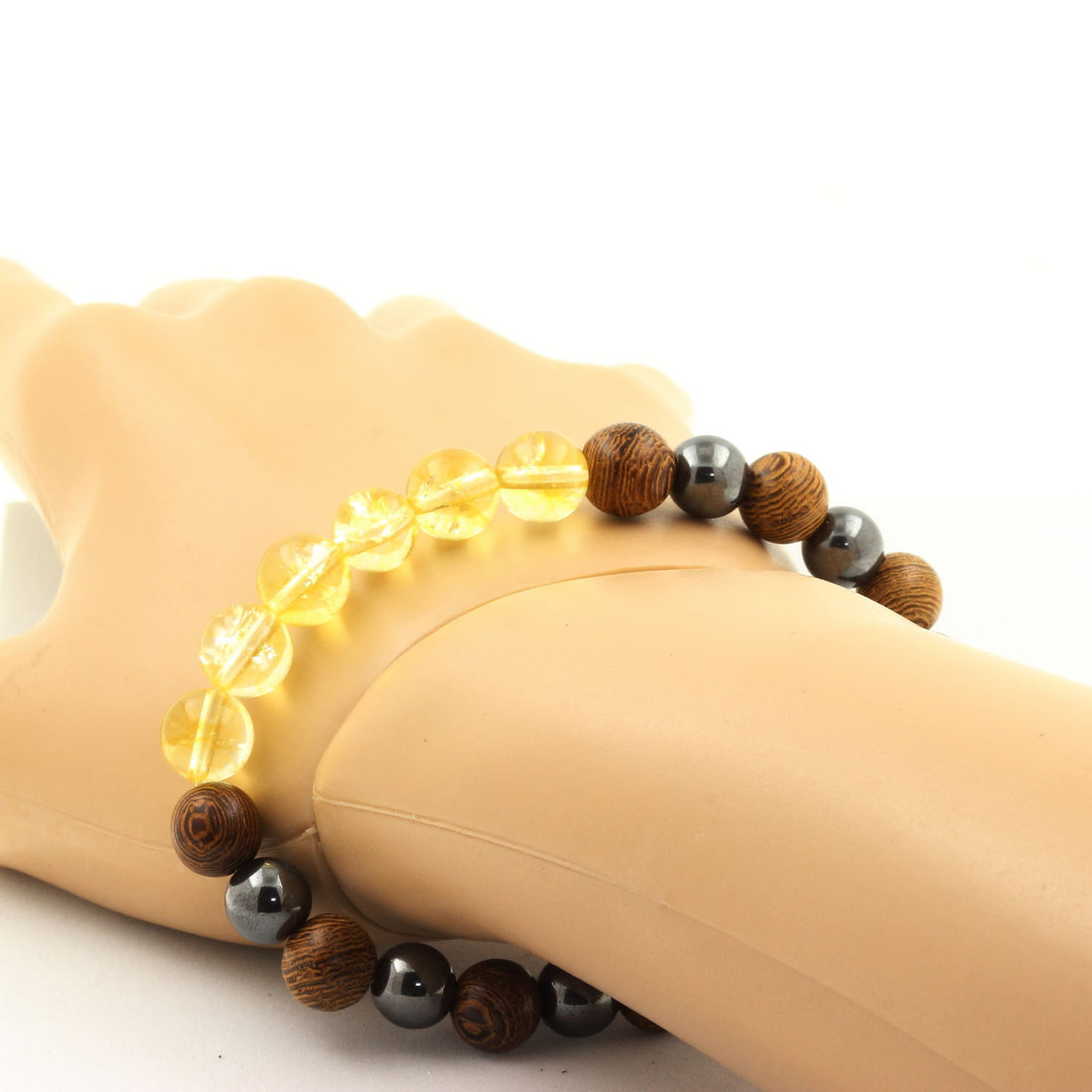 Citrine + Hematite + wood 8 mm beads Bracelet.