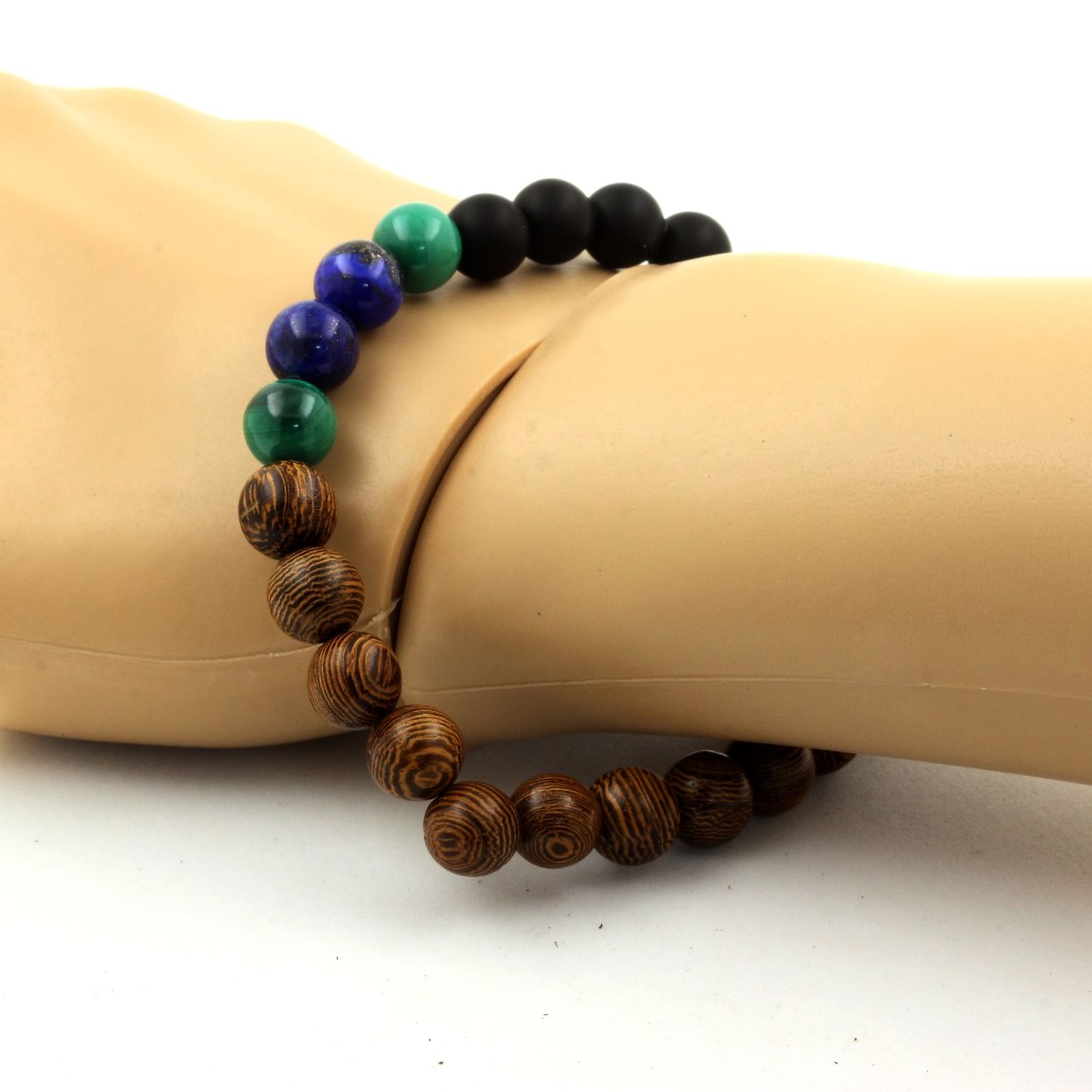 Malachite + Lapis Lazuli + Matte Black Onyx + Wood Bracelet