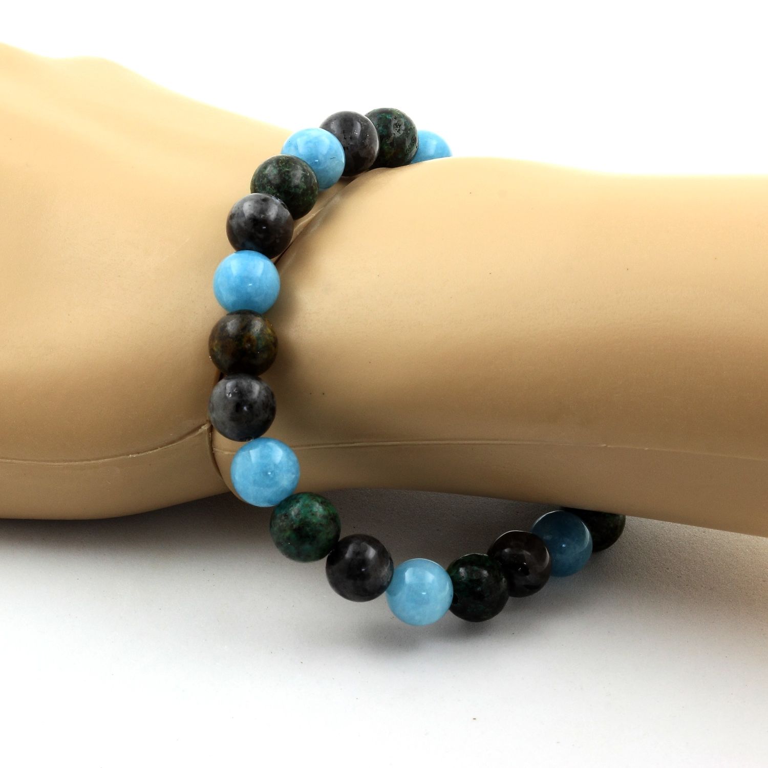 Blue Chalcedony + Labradorite + African Turquoise Bracelet 8 mm Beads.