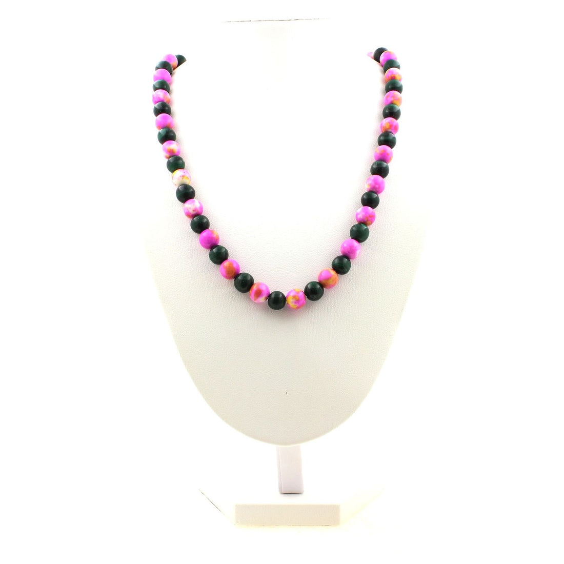 Malachite quality 7A + Pink yellow Jasper 8 mm beads necklace.