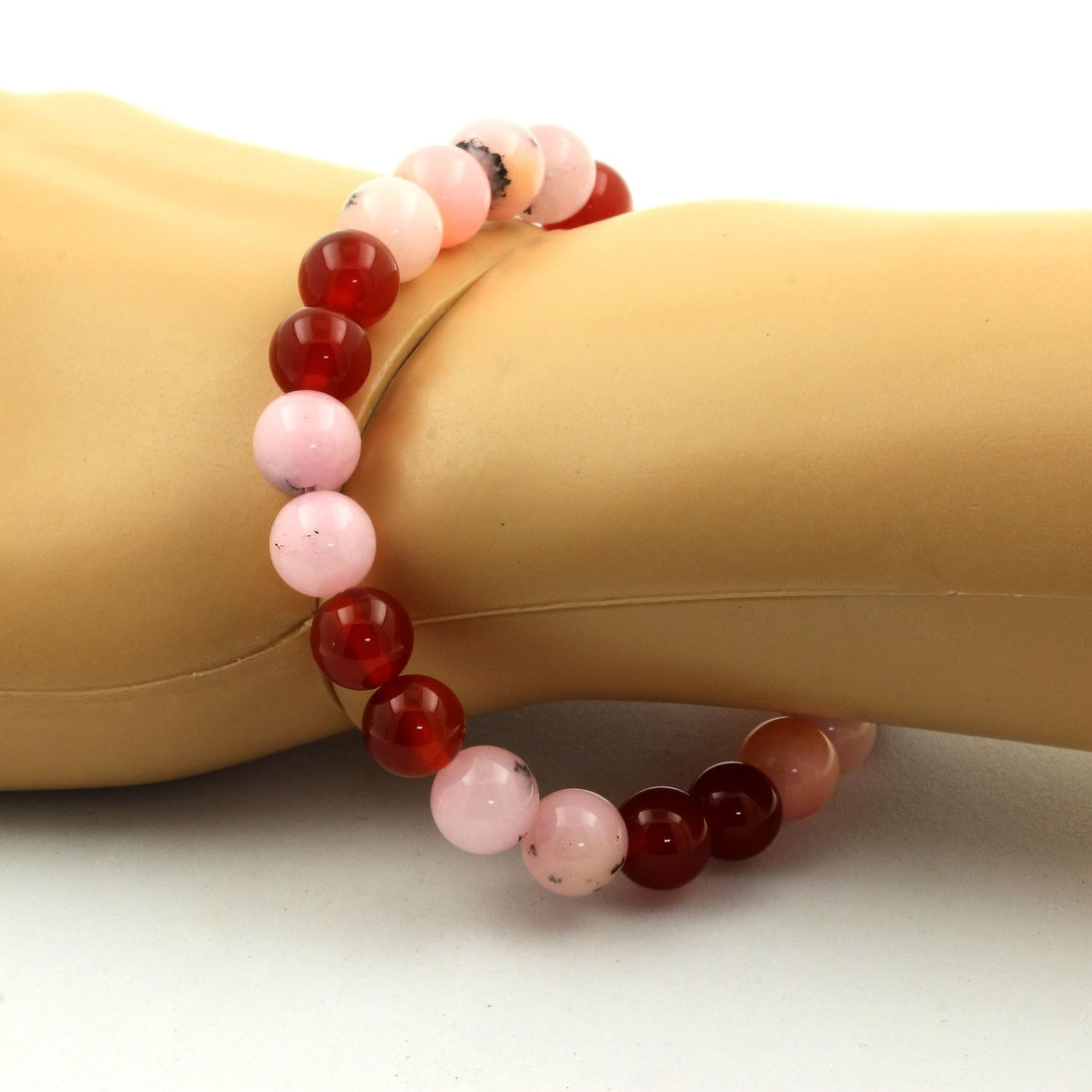 Pink Opal + Red Agate Bracelet 8 mm Beads.