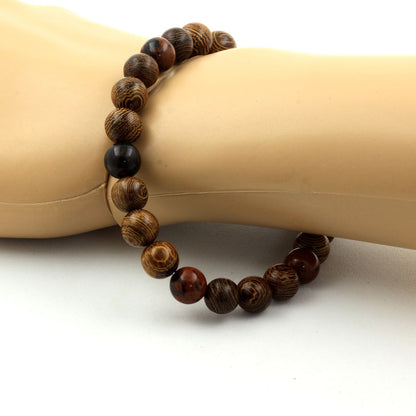 Mahogany obsidian + wood Bracelet 8 mm Beads.