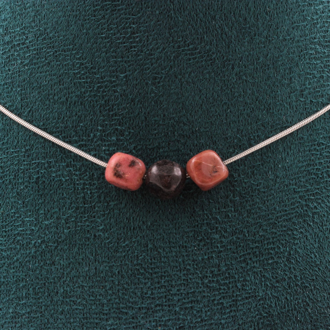 Rhodochrosite from Brazil 3 beads necklace.