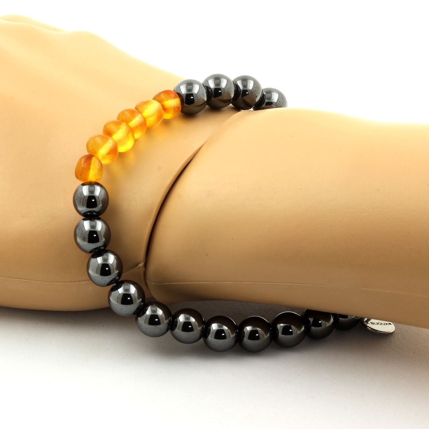 Genuine Baltic Sea Amber + Hematite Bracelet 8 mm Beads.