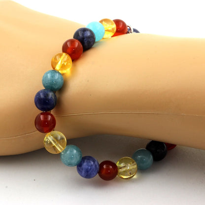 Sodalite + Aquamarine + Red Agate + Citrine Bracelet 8 mm Beads.