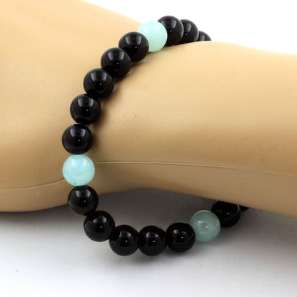 Angelite + Black Agate Bracelet 8 mm Beads.