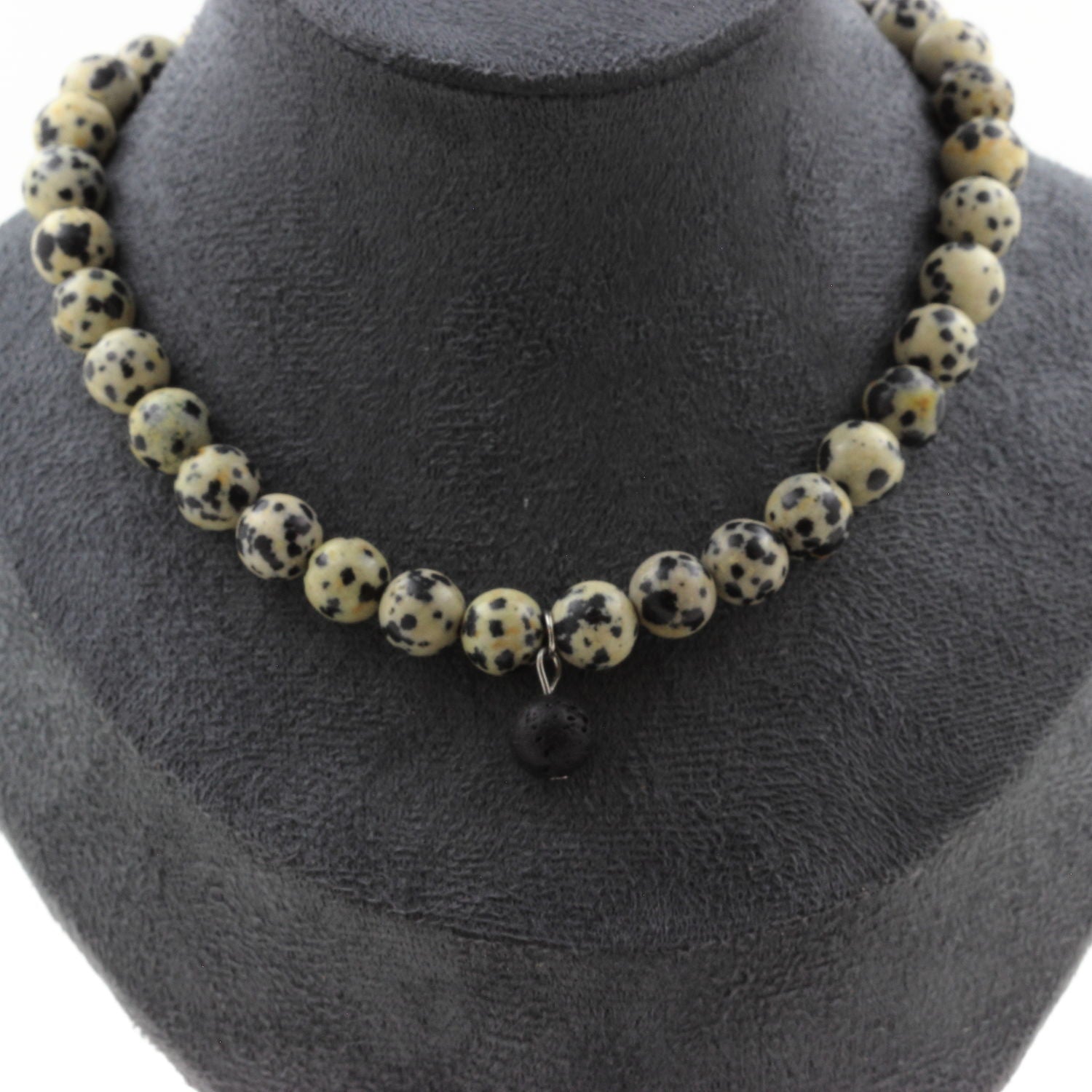 Necklace with Dalmatian Jasper beads 8 mm + 1 Lava bead 8 mm