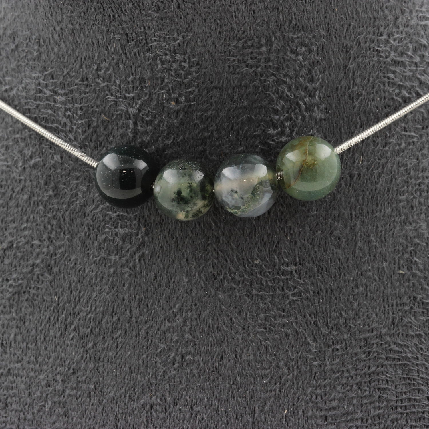 Moss Agate 4 beads 8 mm necklace.