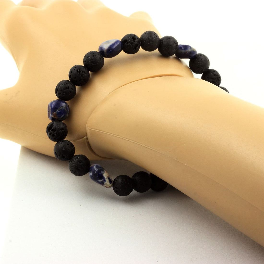 Sodalite from Brazil + Lava Bracelet 8 mm Beads.