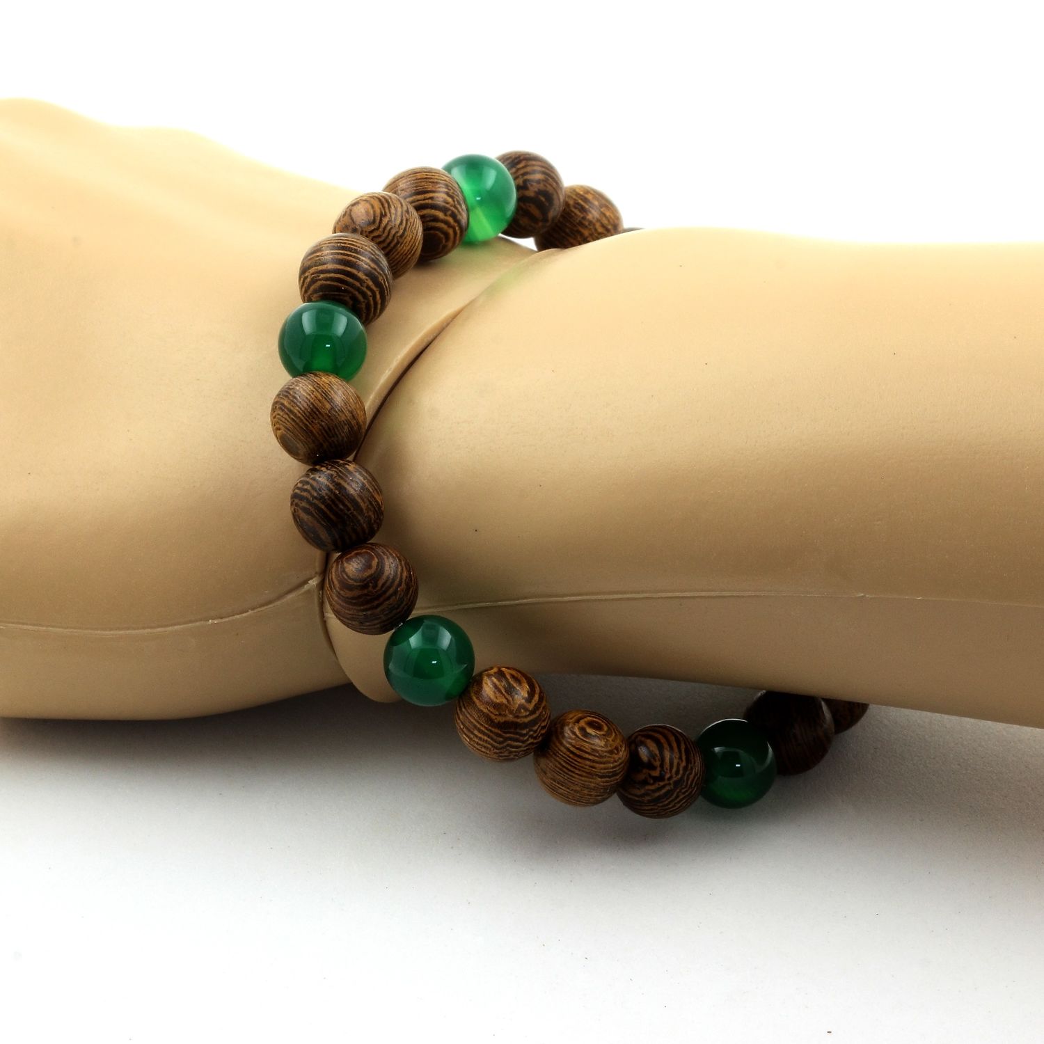 Green agate + wood Bracelet 8 mm Beads.