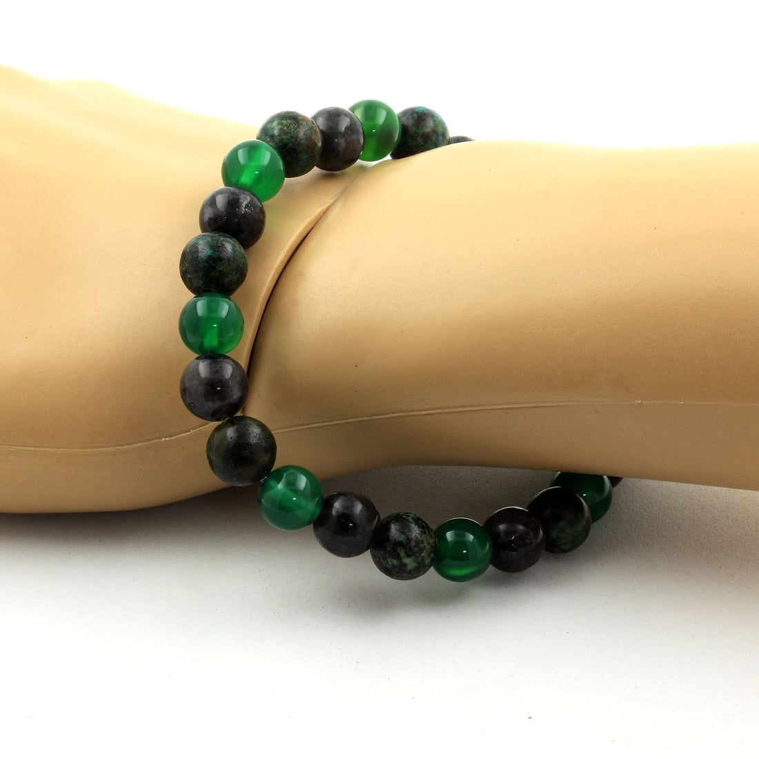 African Turquoise + Labradorite + Green Agate Bracelet 8 mm Beads.