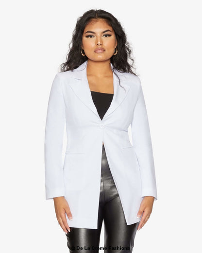 De La Creme Womens Collared Formal Longline Blazer