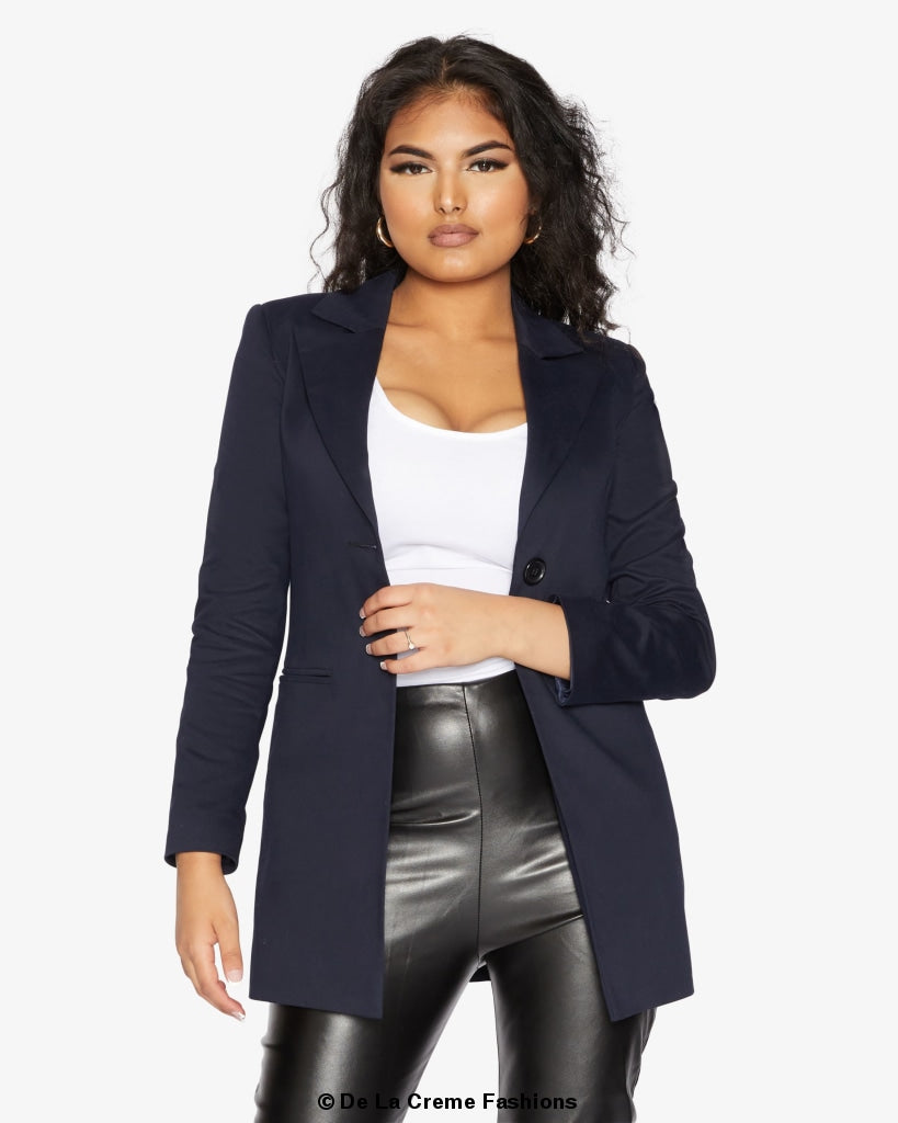 De La Creme Womens Collared Formal Longline Blazer