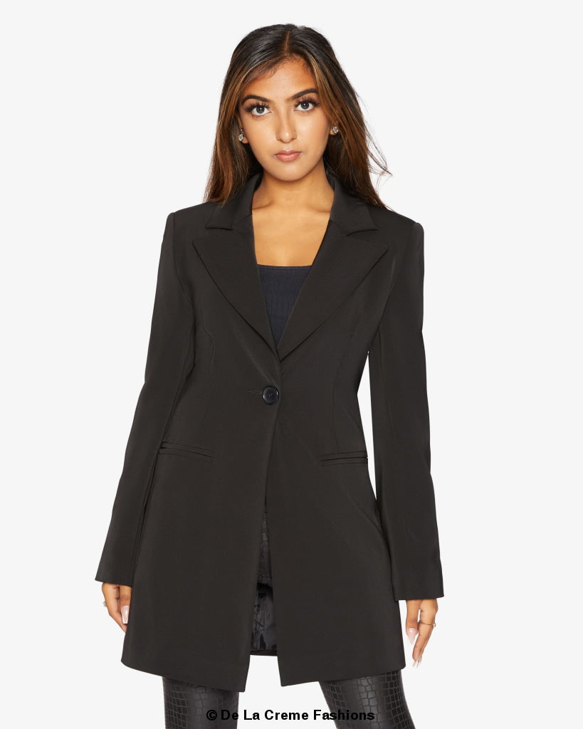 De La Creme Womens Collared Formal Longline Blazer