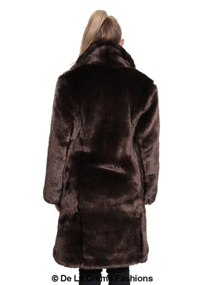 De La Creme - Womens Faux Fur Large Lapel Mid Length Coat