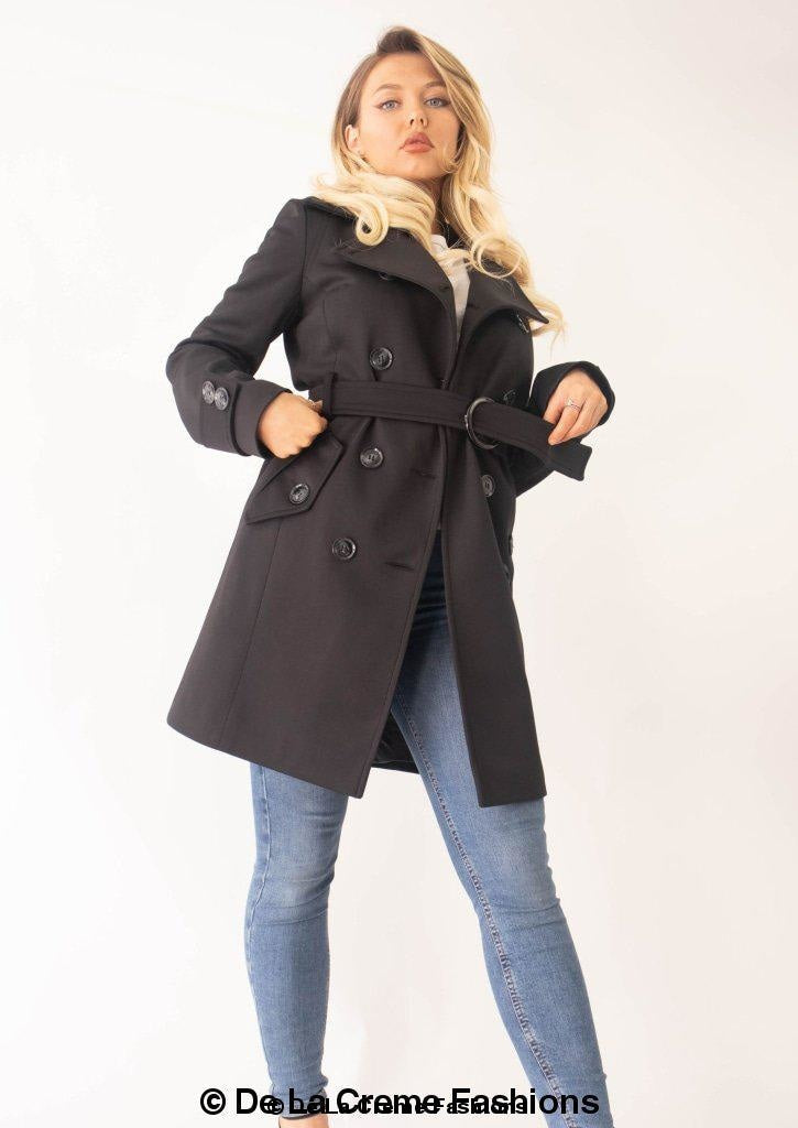 De La Creme Womens Mid Length Belted Mac Coat