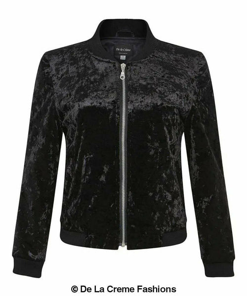 De La Creme - Womens Velvet Zip-Thru Varsity Bomber Jacket