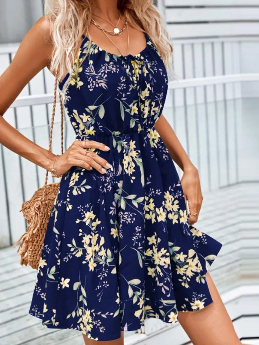 Floral Print Dress With Elastic Waist Design - RADA LONDON