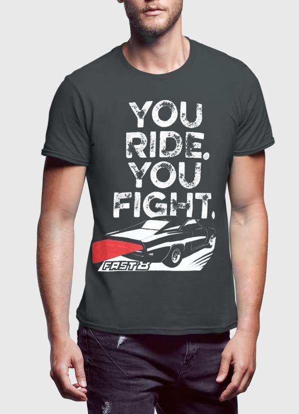 YOU RIDE YOU FIGHT Half Sleeves Black &amp; Charcoal Tshirt