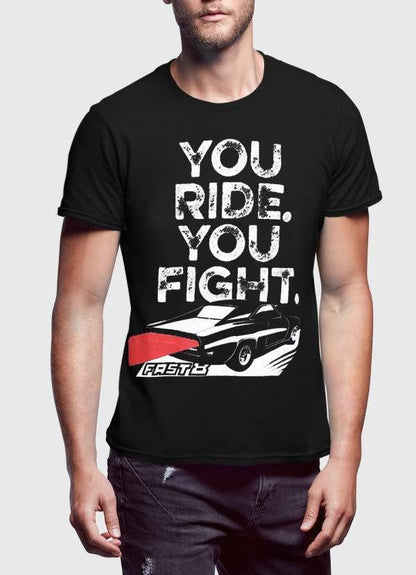 YOU RIDE YOU FIGHT Half Sleeves Black &amp; Charcoal Tshirt