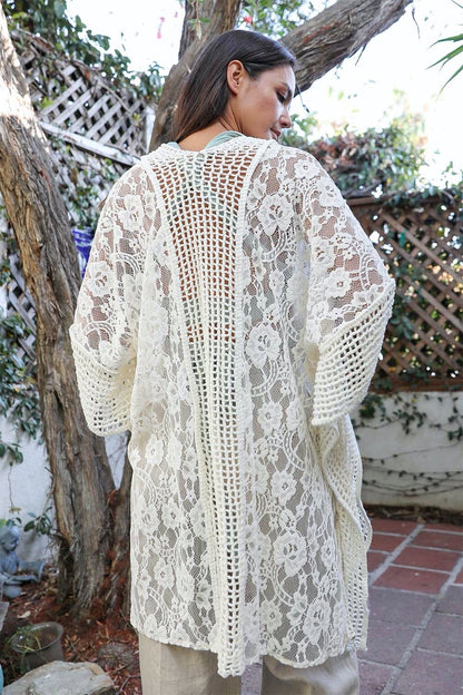 Open Front Floral Knit Kimono – Casual Elegance