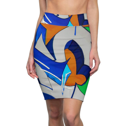 High Waist Womens Pencil Skirt - Contour Stretch, Abstract Graffiti