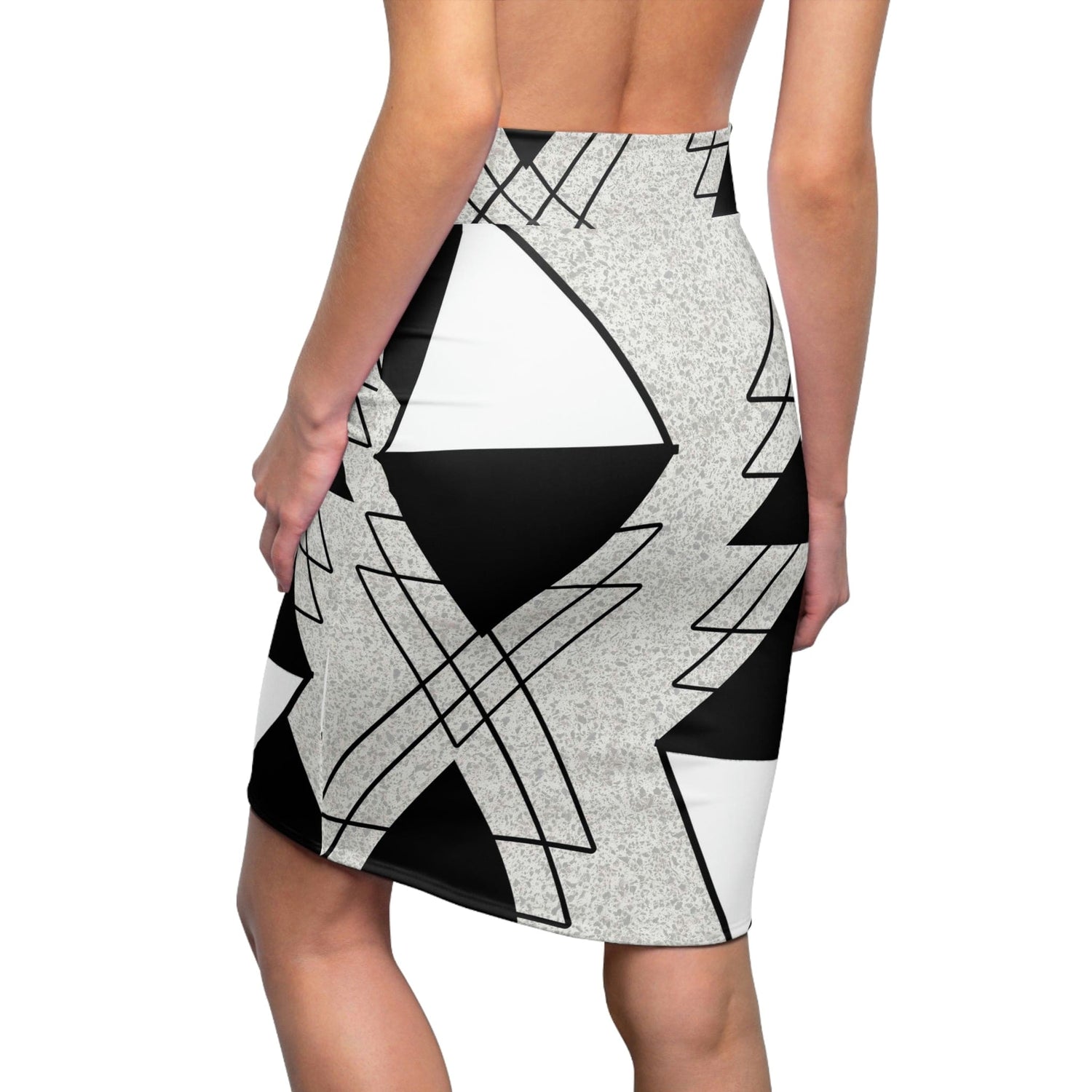 High Waist Womens Pencil Skirt - Contour Stretch, Black and White Ash