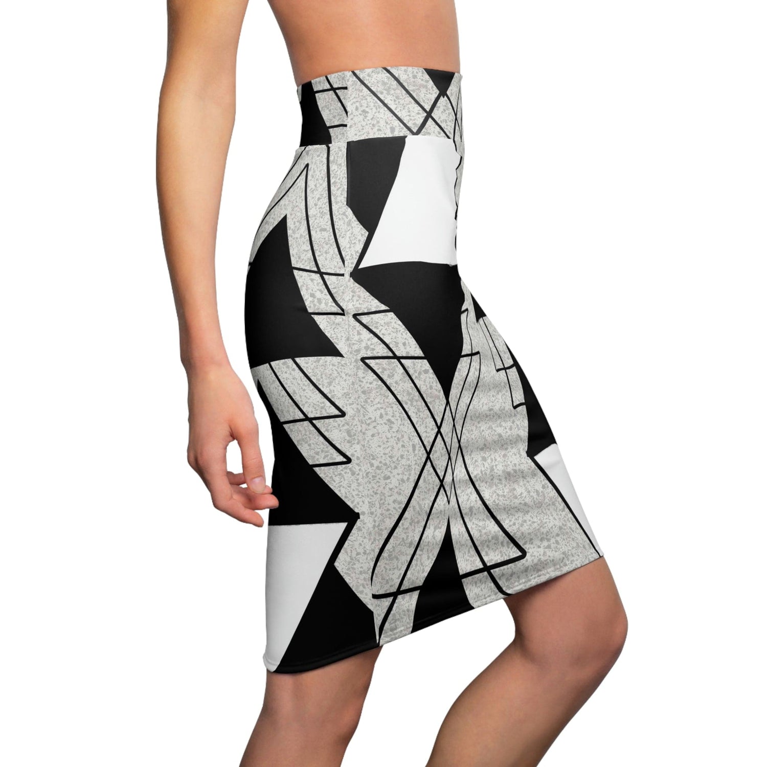 High Waist Womens Pencil Skirt - Contour Stretch, Black and White Ash