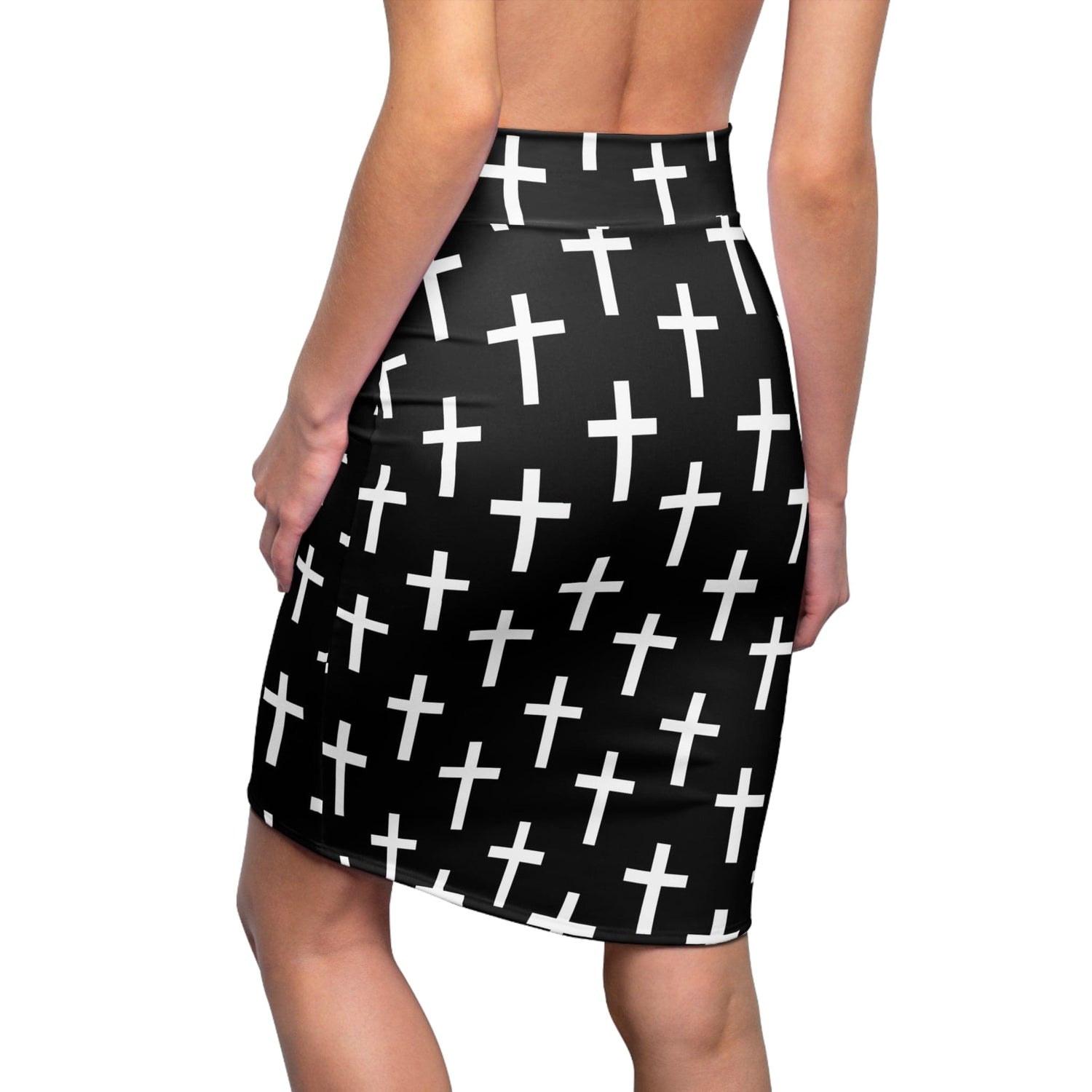 High Waist Womens Pencil Skirt - Contour Stretch - Black and White