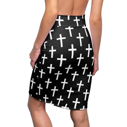High Waist Womens Pencil Skirt - Contour Stretch - Black and White