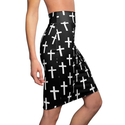 High Waist Womens Pencil Skirt - Contour Stretch - Black and White