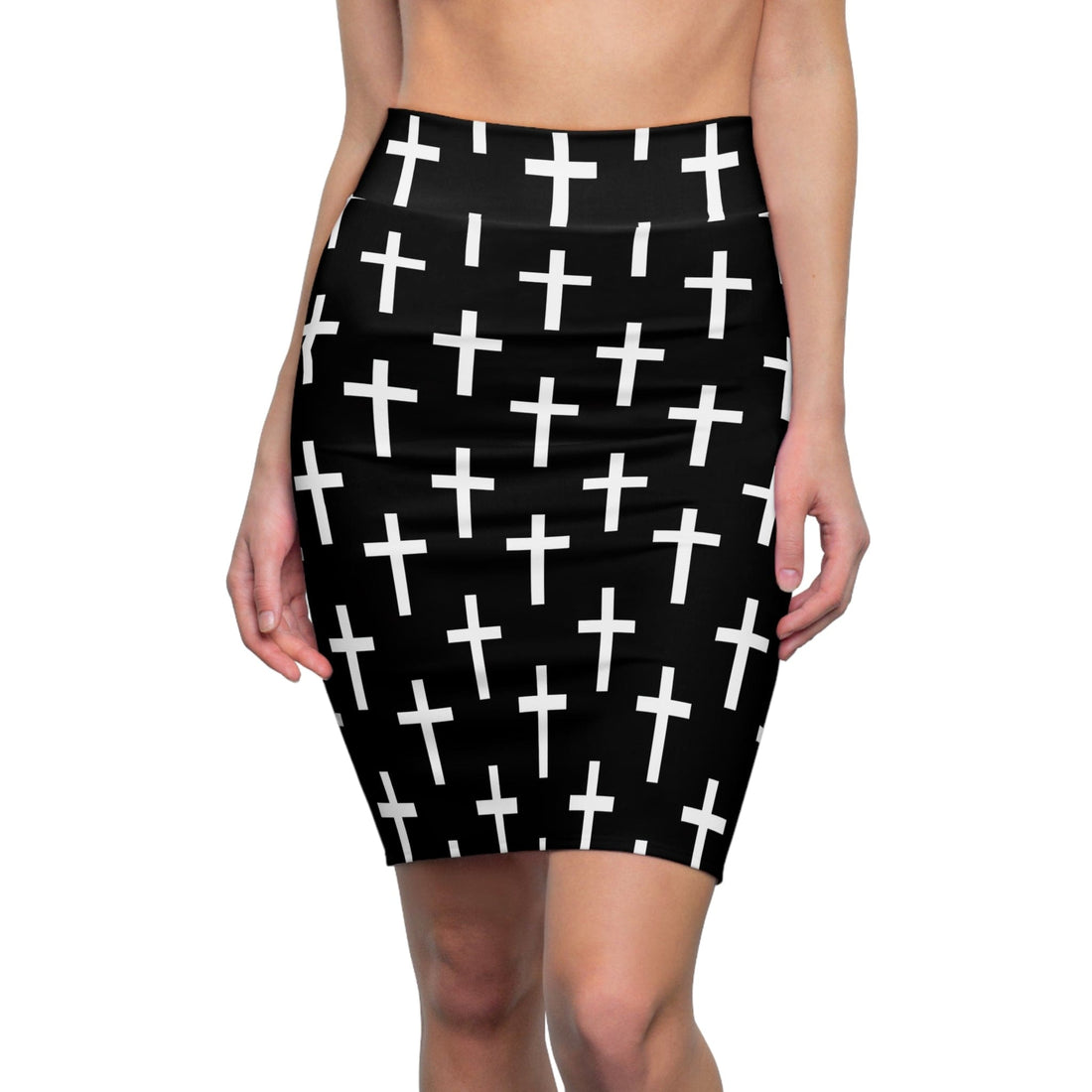 High Waist Womens Pencil Skirt - Contour Stretch - Black and White