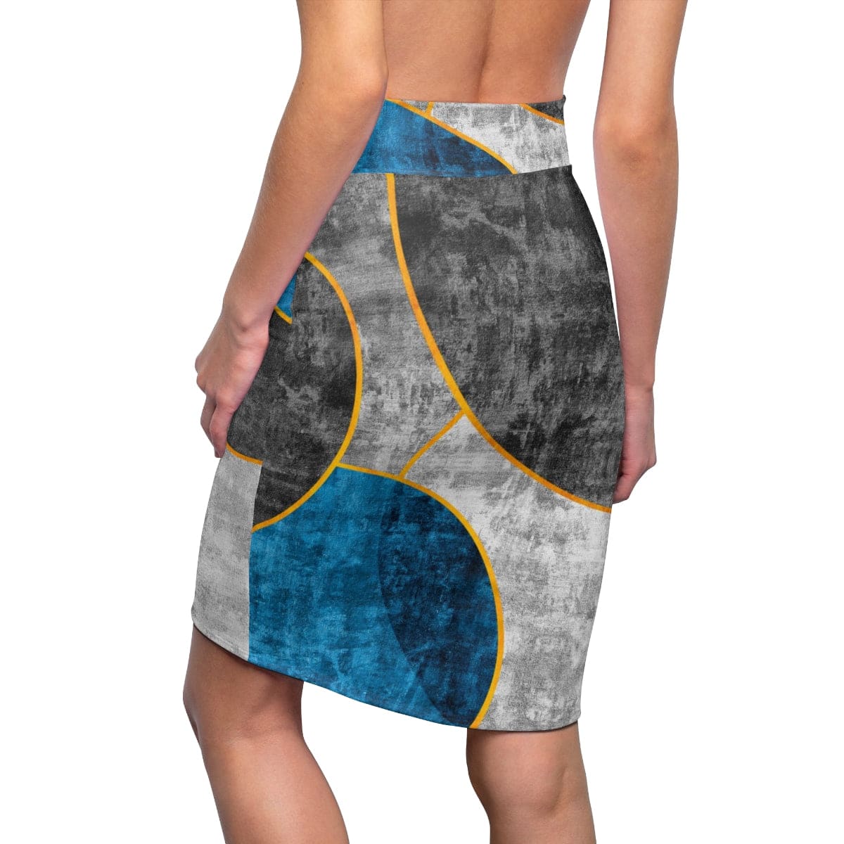 High Waist Womens Pencil Skirt, Contour Stretch, Black Blue Grey