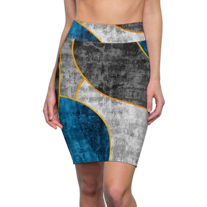 High Waist Womens Pencil Skirt, Contour Stretch, Black Blue Grey