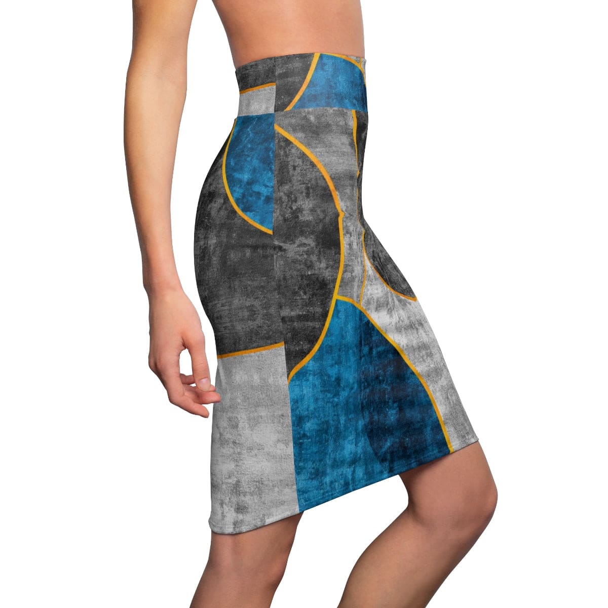 High Waist Womens Pencil Skirt, Contour Stretch, Black Blue Grey