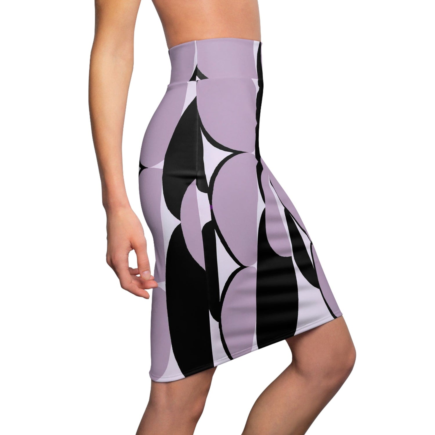 High Waist Womens Pencil Skirt - Contour Stretch - Geometric Lavender